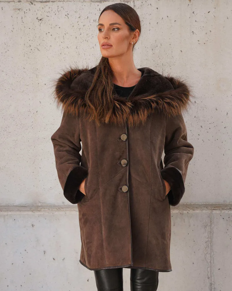 Sale | Brown suede sheepskin coat