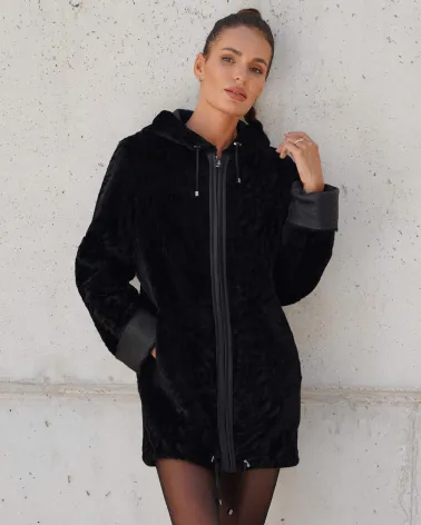 Sale | Black double-sided sheepskin coat