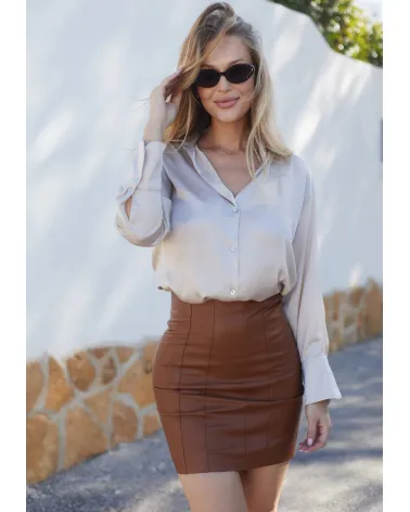 Whiskey leather pencil skirt