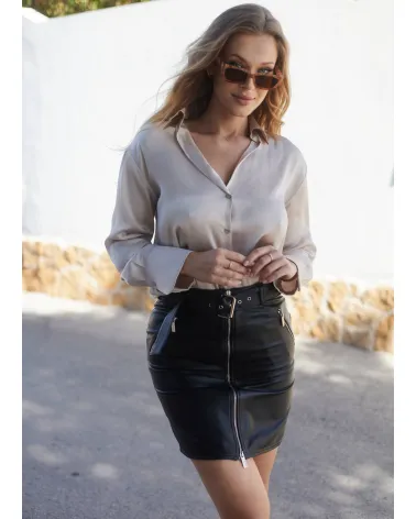 Black leather skirt with a separate belt