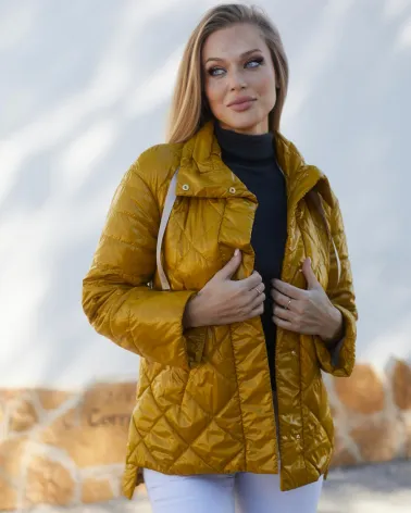 Mustard quilted jacket with an extended back