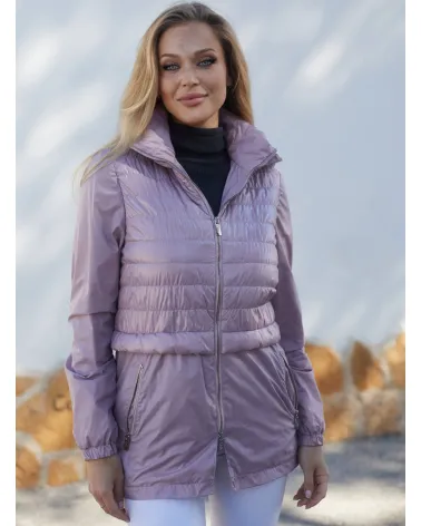 Purple-pink quilted jacket with a hood