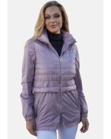 Fioletowo-różowa pikowana kurtka z kapturem rozmiar S