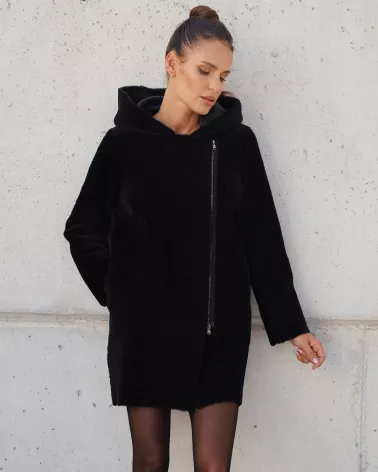 Sale | Black double-sided sheepskin coat