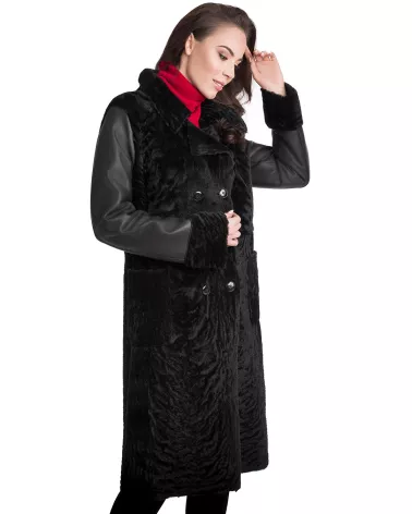 Sale | Black double-breasted sheepskin coat