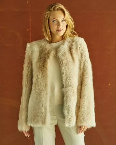 Sale | Short beige sheepskin coat