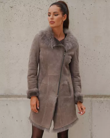 Sale | Gray sheepskin coat with toscana collar