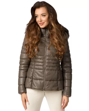 Sale | Dark Beige Quilted Leather Jacket