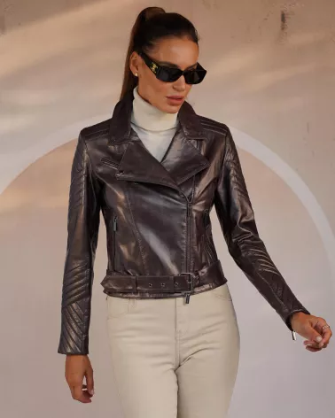 Brown leather biker jacket