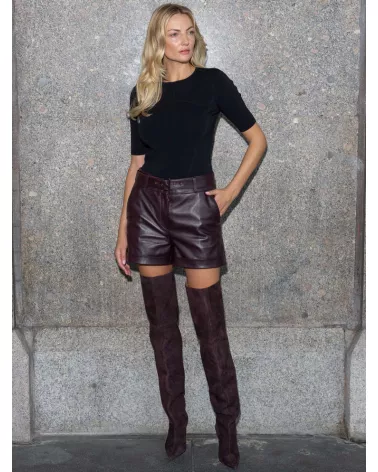 Aubergine leather shorts