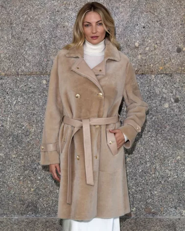 Sand sheepskin coat with separate belt