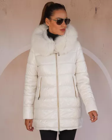 Milky down jacket with hood