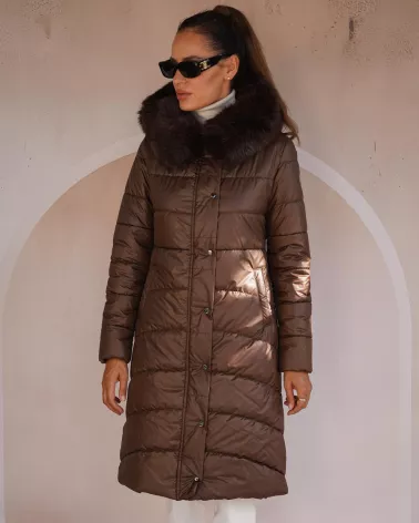 Brown down jacket with a hood