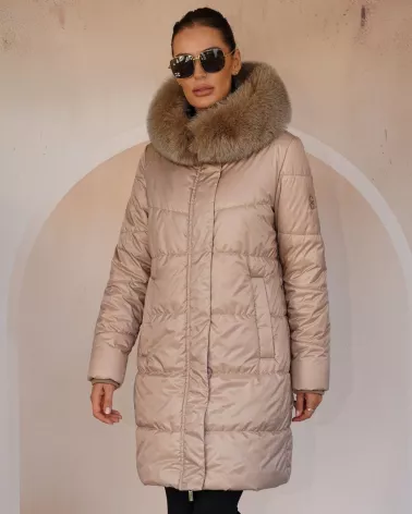 Beige down jacket with hood