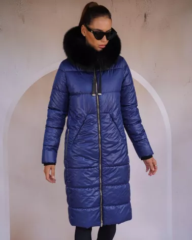 Marineblaue Daunenjacke mit Kapuze