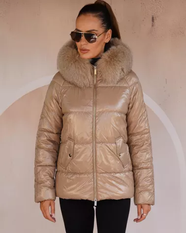 Camel Hooded Down Jacket