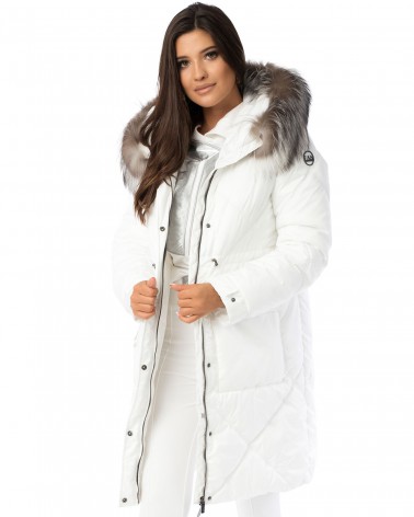 White long winter jacket with silver fox fur