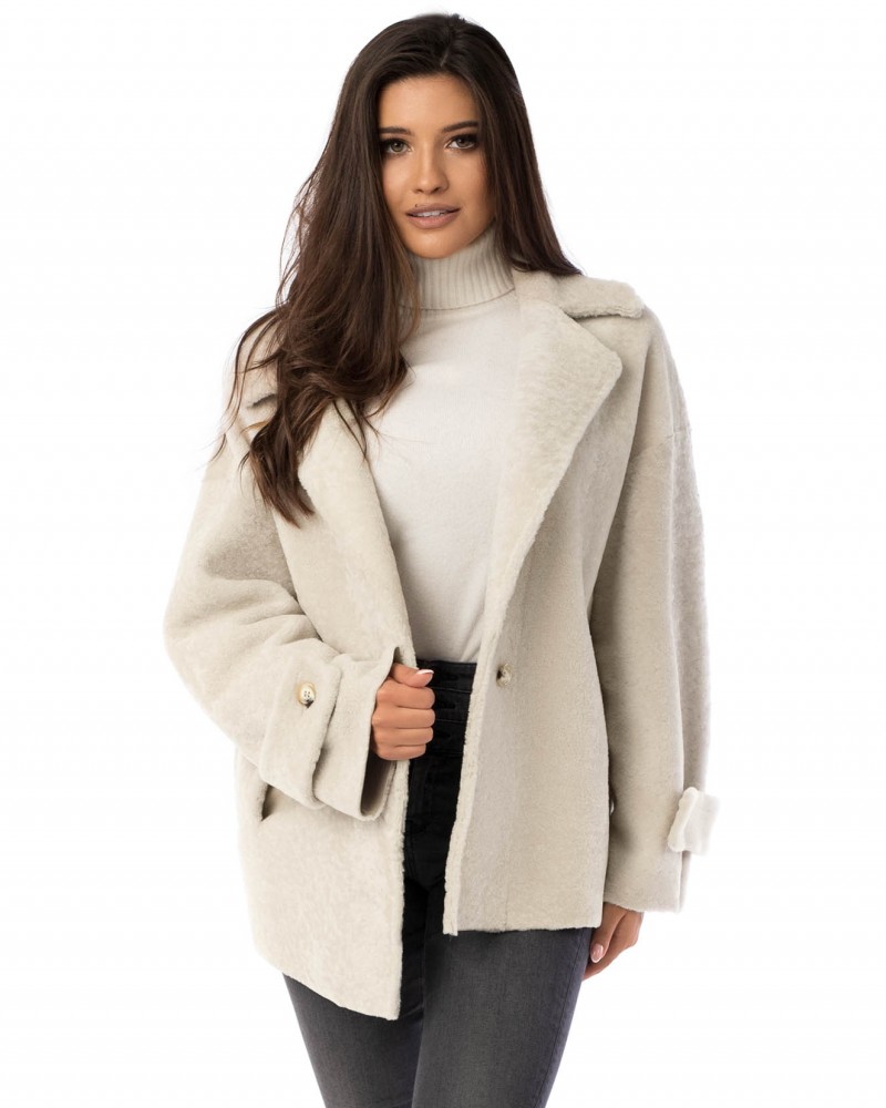 Ivory short reversible sheepskin coat