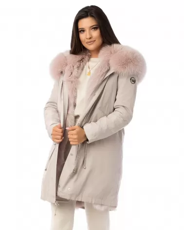 Sale | Beige reversible fox fur padded parka