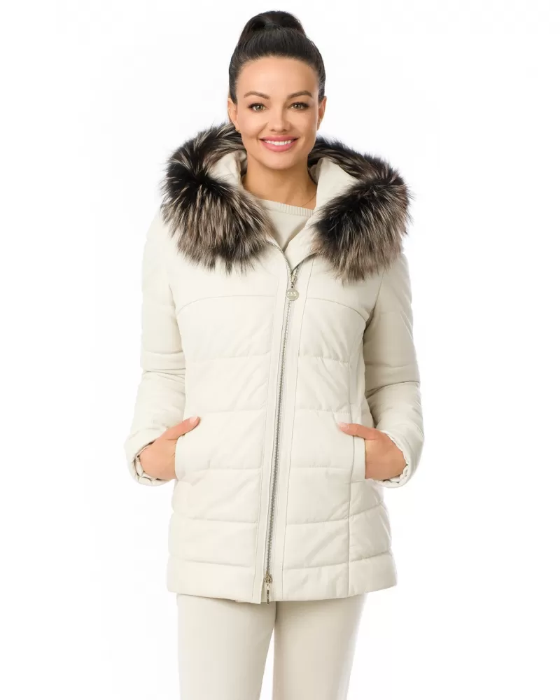 White hooded down jacket
