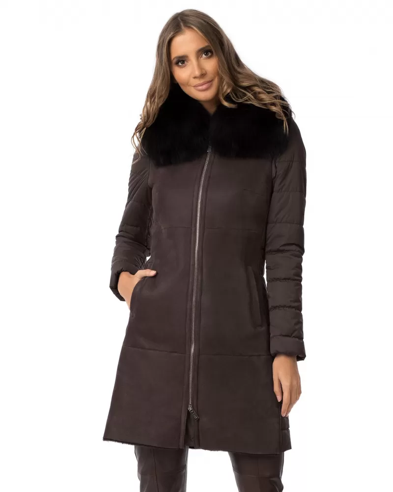 Sale | Brown sheepskin coat with a hood