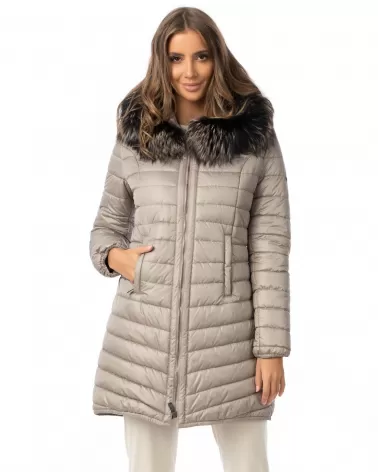 Sale | Silver and beige down jacket with a hood