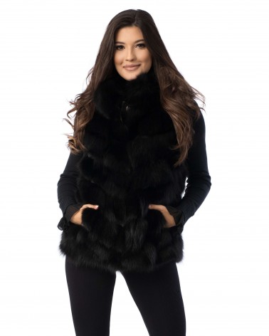 Sale | Black fur vest with grain leather