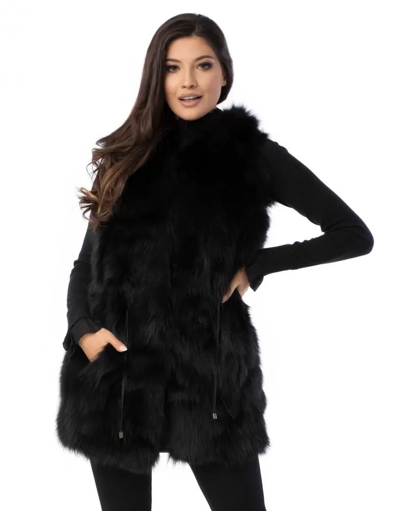 Sale | Black fur vest with a hood