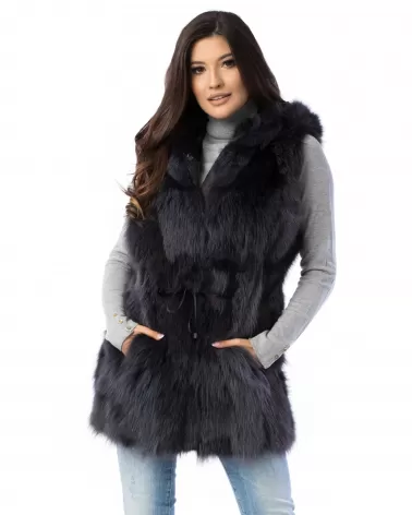 Sale | Graphite fur vest with a hood