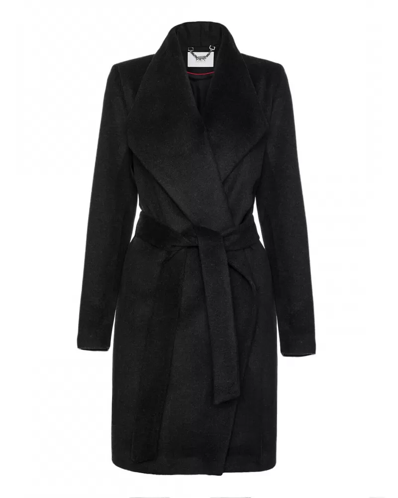 Wyprzedaż | Czarny płaszcz wełniany z kaszmirem