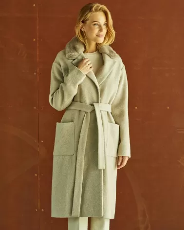 Long beige wool coat with cashmere