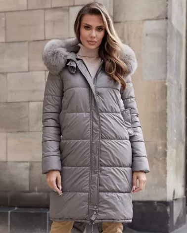 Taupe hooded down jacket