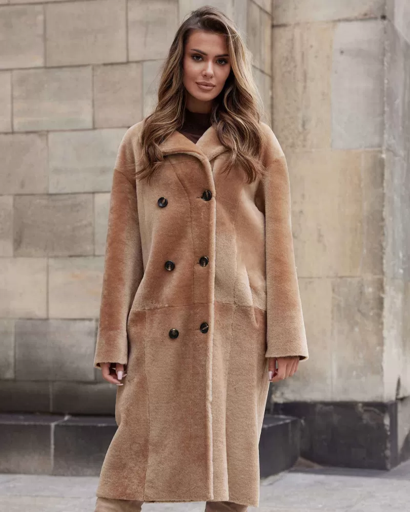 Caramel long sheepskin coat