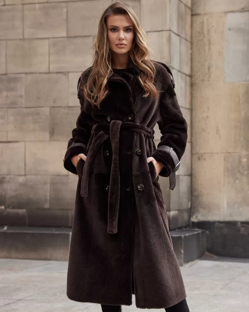 Brown long sheepskin coat