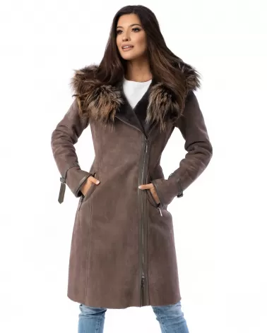 Sale | Gray sheepskin coat with a hood