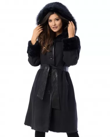 Sale | Navy sheepskin coat with a hood