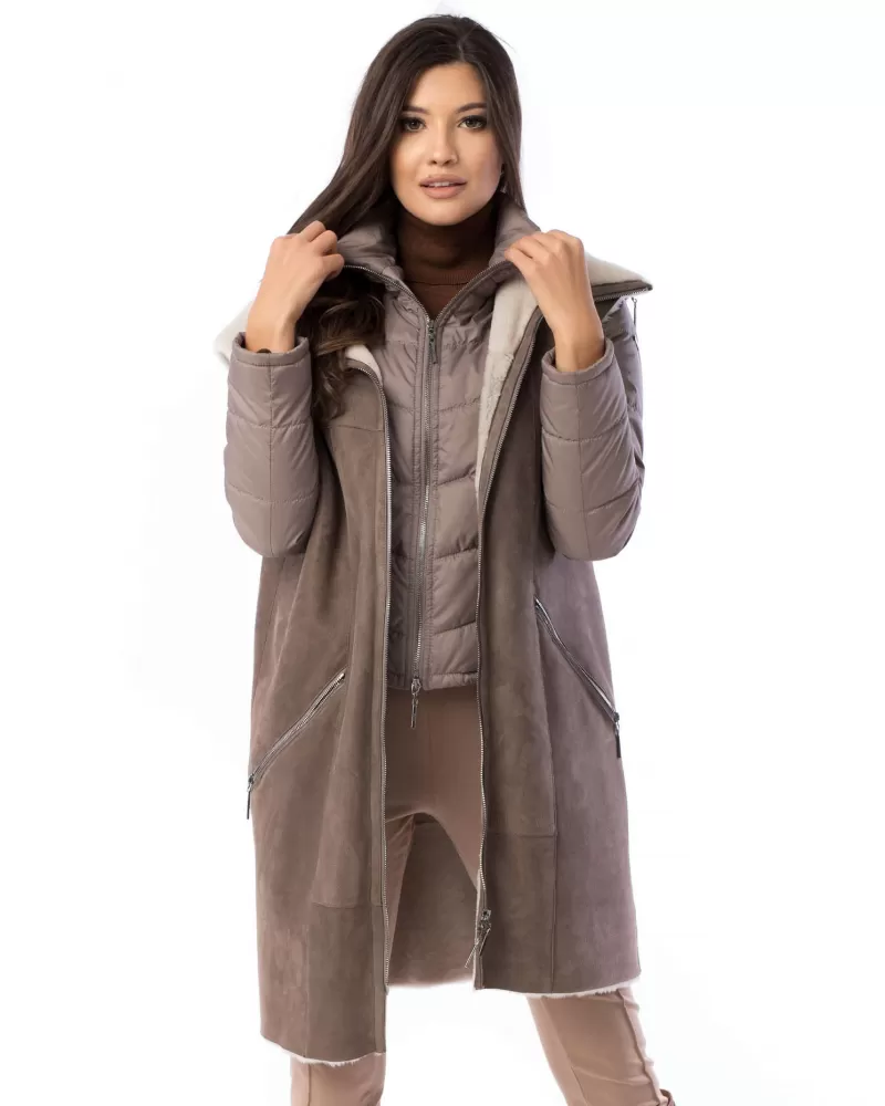 Sale | Beige sheepskin hooded 2-in-1 jacket