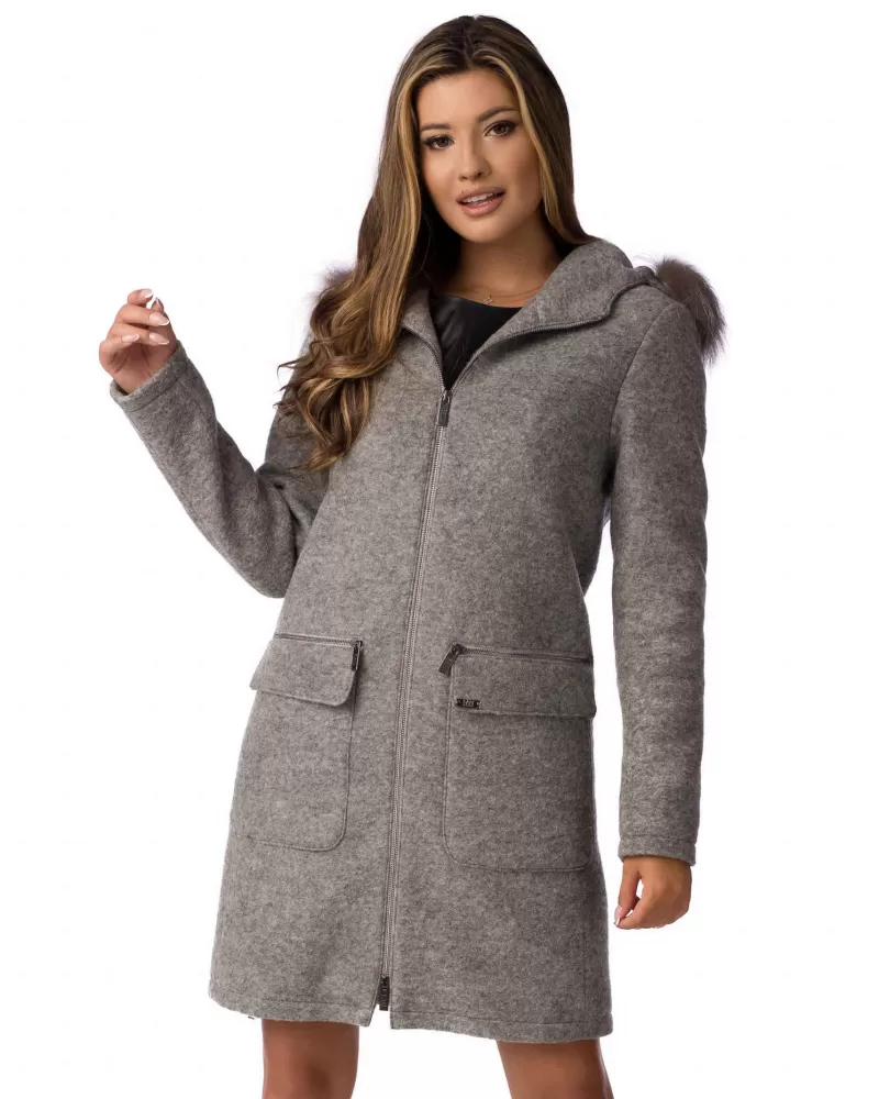 Sale | Gray wool coat with a hood