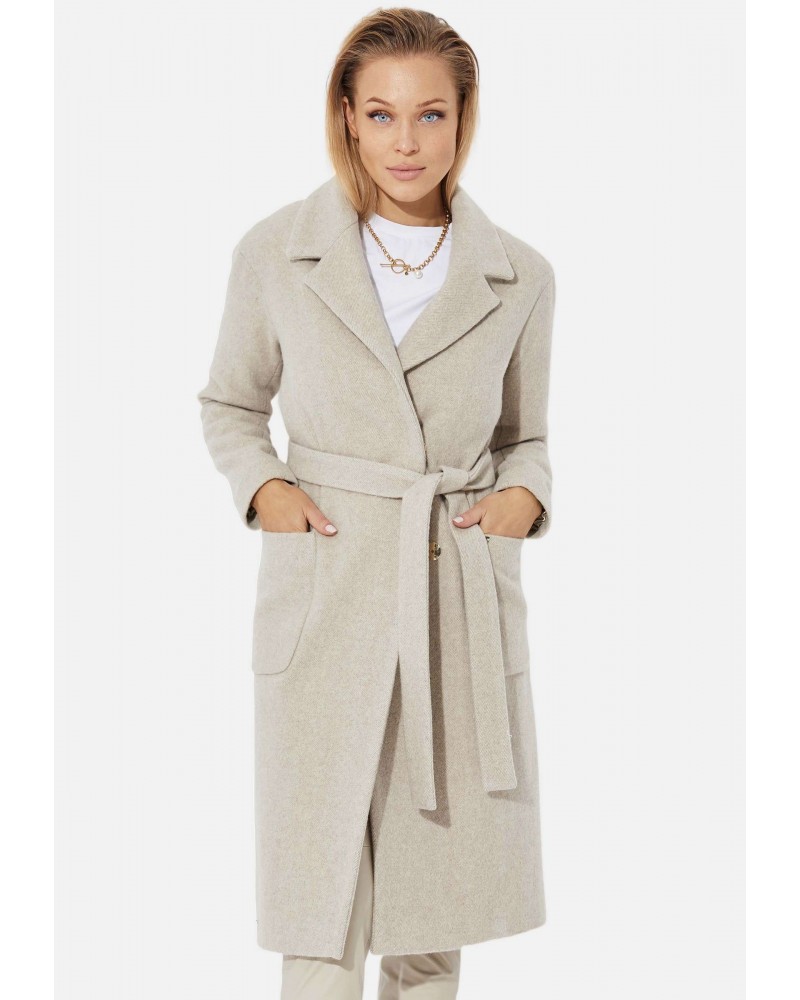 Beige wool coat with cashmere size XL