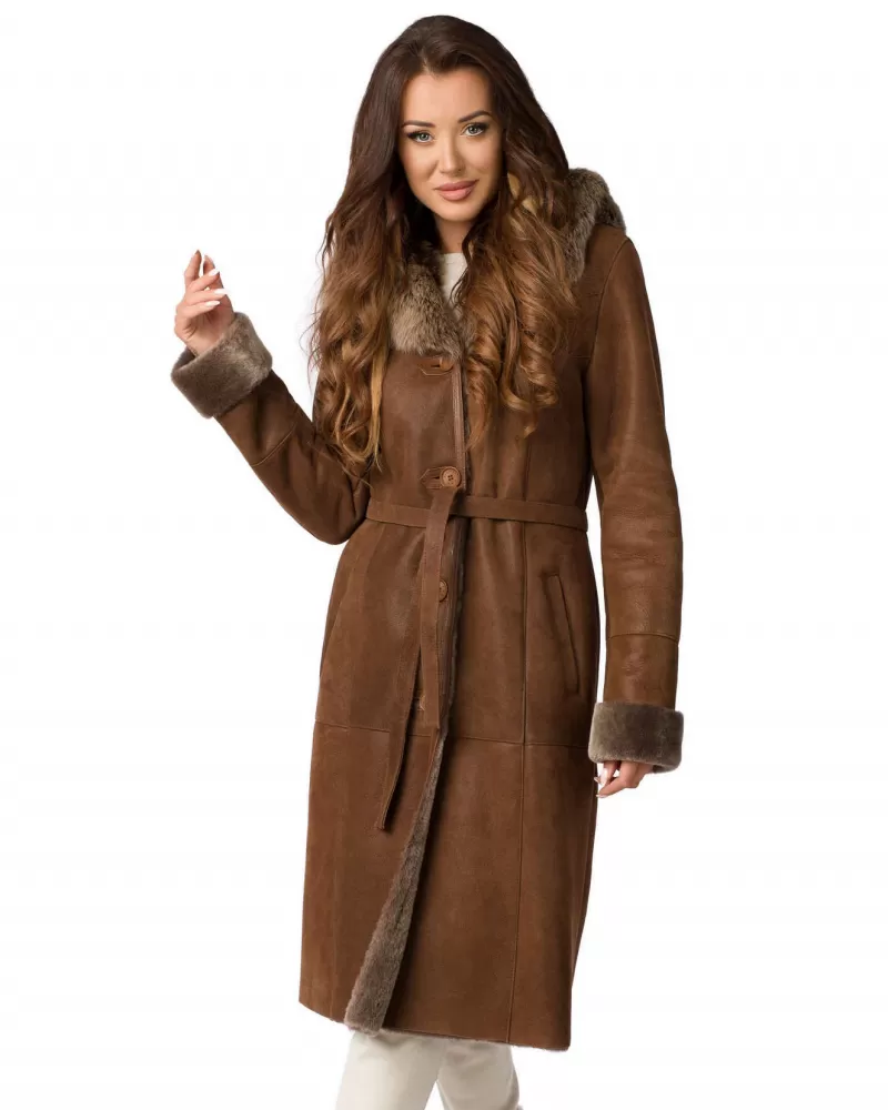 Sale | Cashmere sheepskin coat with a hood