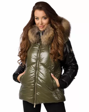Sale | Green and black hooded down jacket