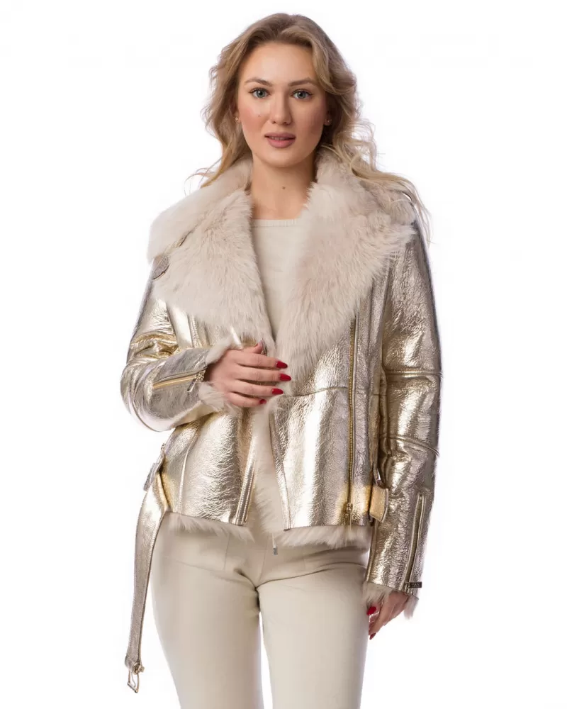 Sale | Golden sheepskin coat with a ramones type tuscany