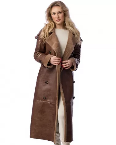 Sale | Long camel sheepskin coat