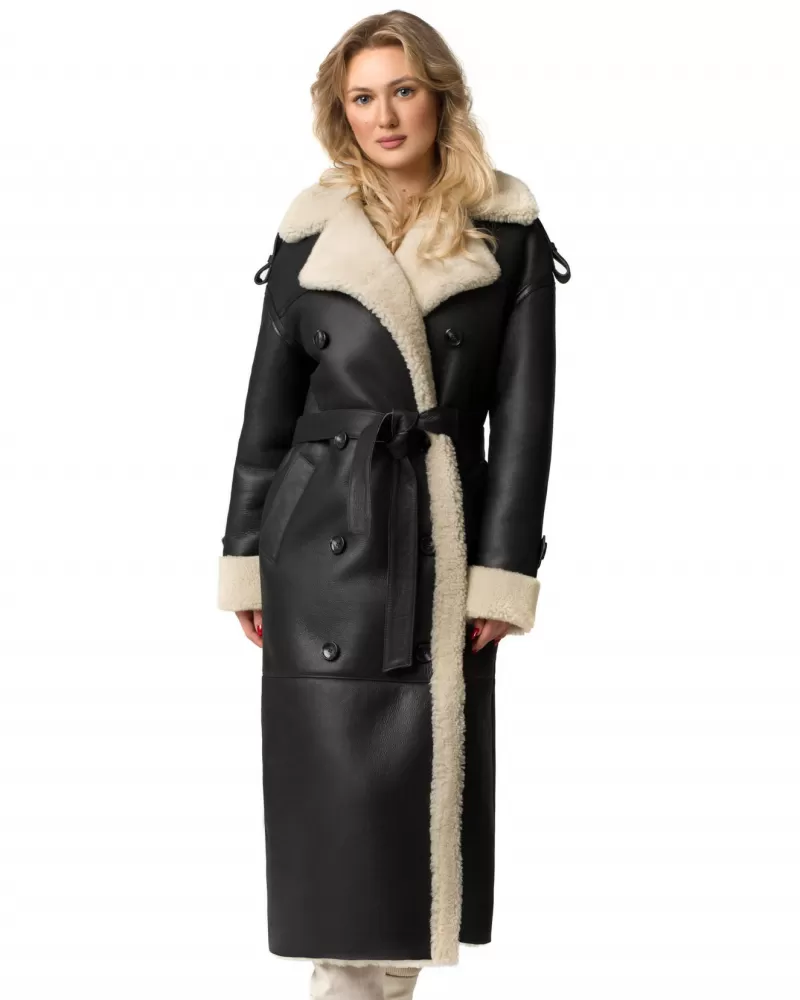 Black long sheepskin coat