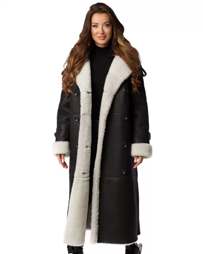 Black long sheepskin coat