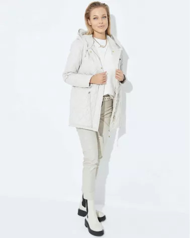 Beige quilted jacket with a hood