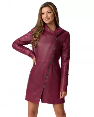 Sale | Burgundy leather coat with a hood