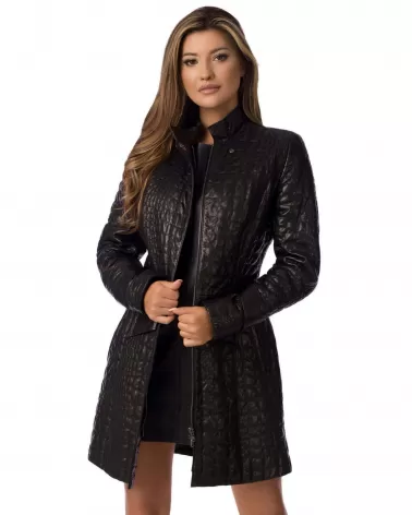 Sale | Black leather coat with a stand-up collar