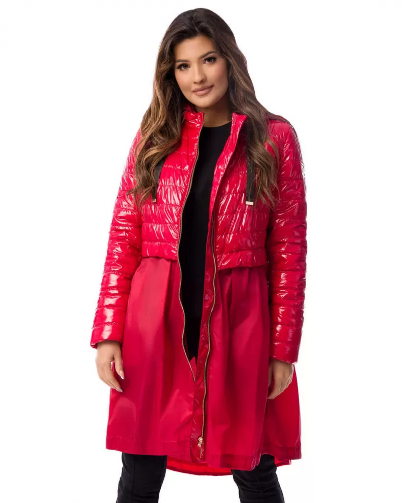Red hooded parka jacket