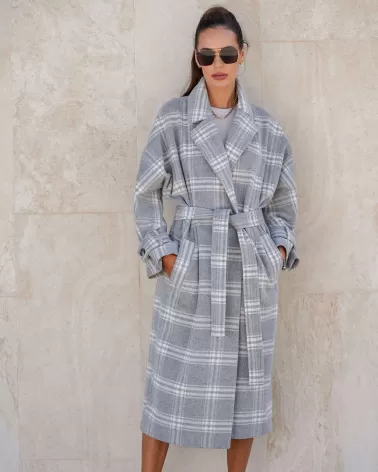 Checked wool coat with cashmere